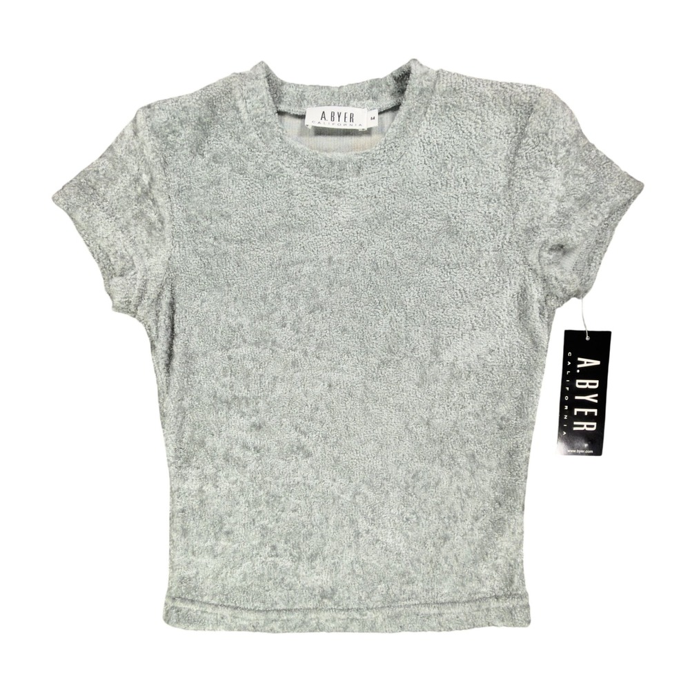 A. Byer Y2K Textured Tee Womens M Gray Polyester NWT